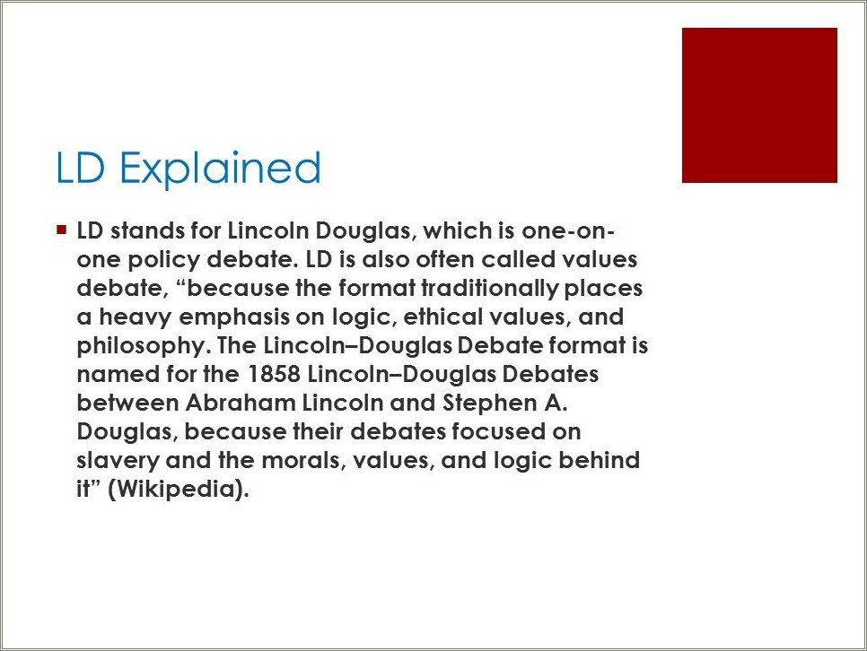 Lincoln Douglas Debate In High School Resume
