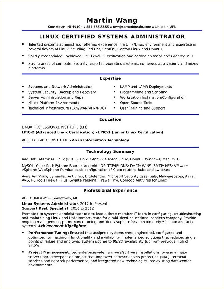 Linux Admin 3 Years Experience Resume