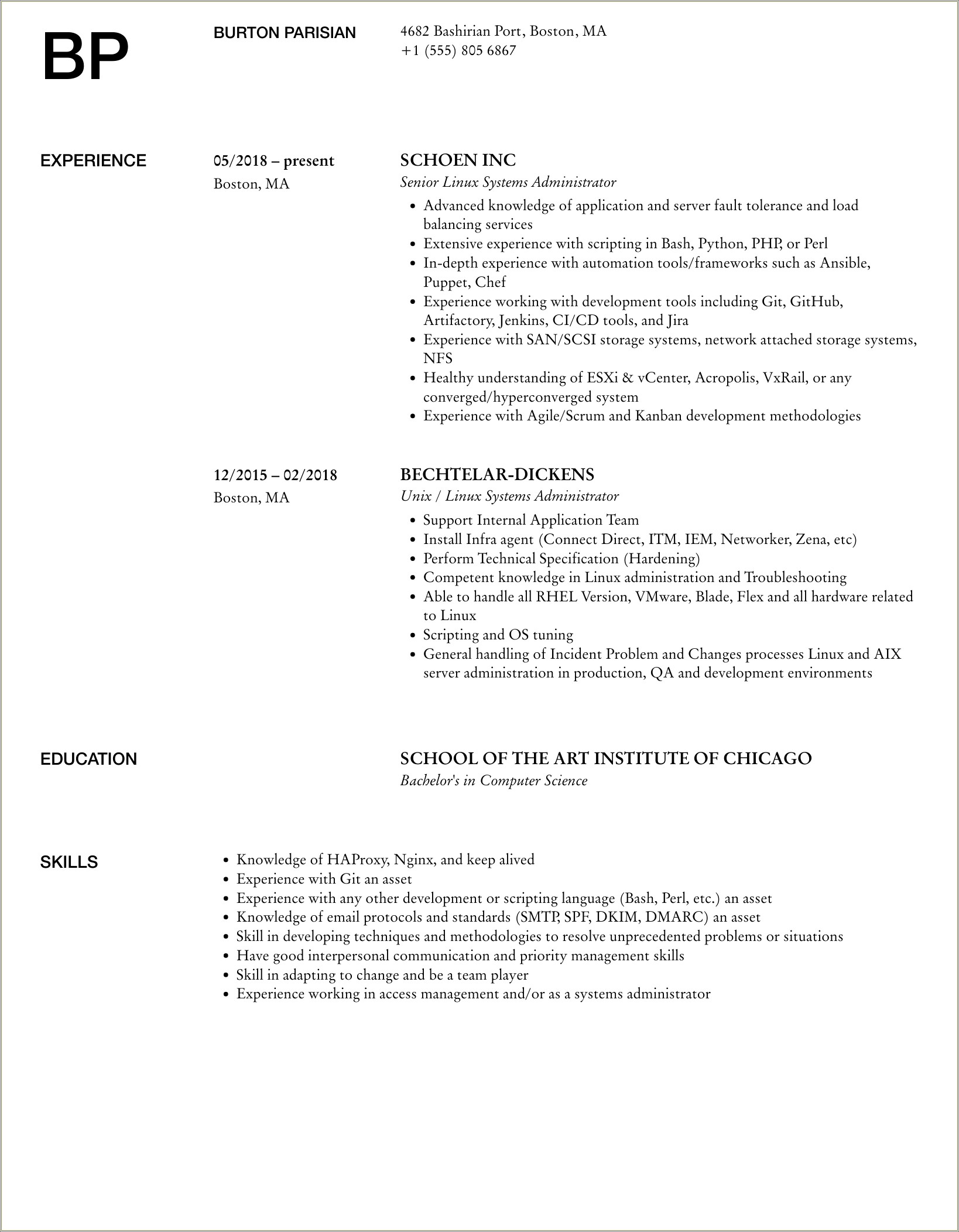 Linux Admin Sample Resume Hp Openview Operations