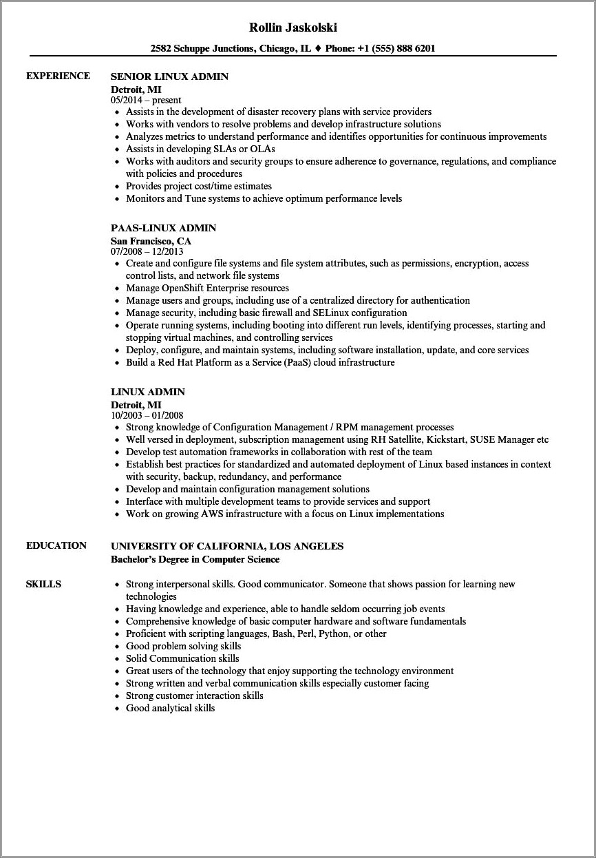 Linux Administrator Resume 3 Year Experience India