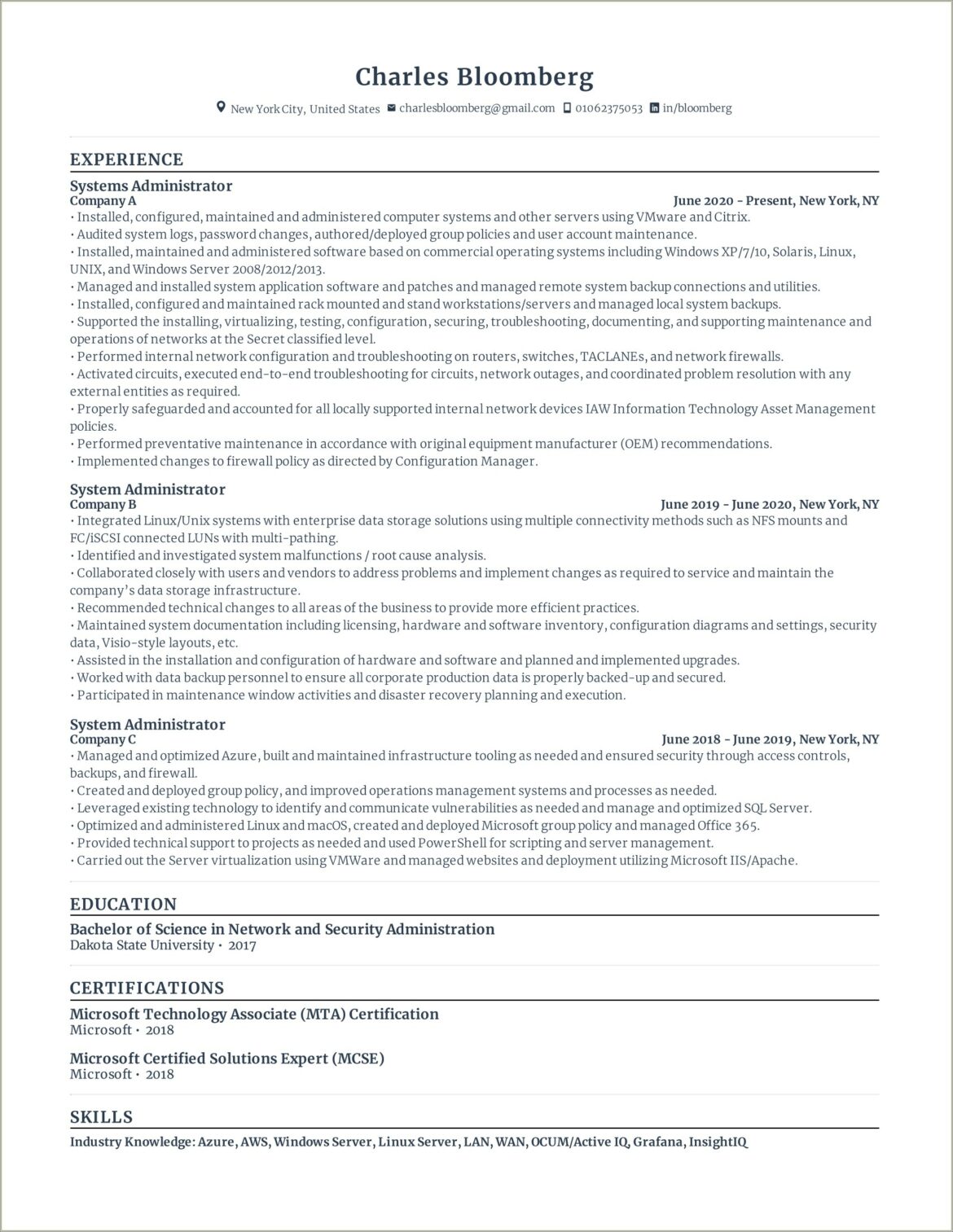 Linux Administrator Resume 4 Year Experience