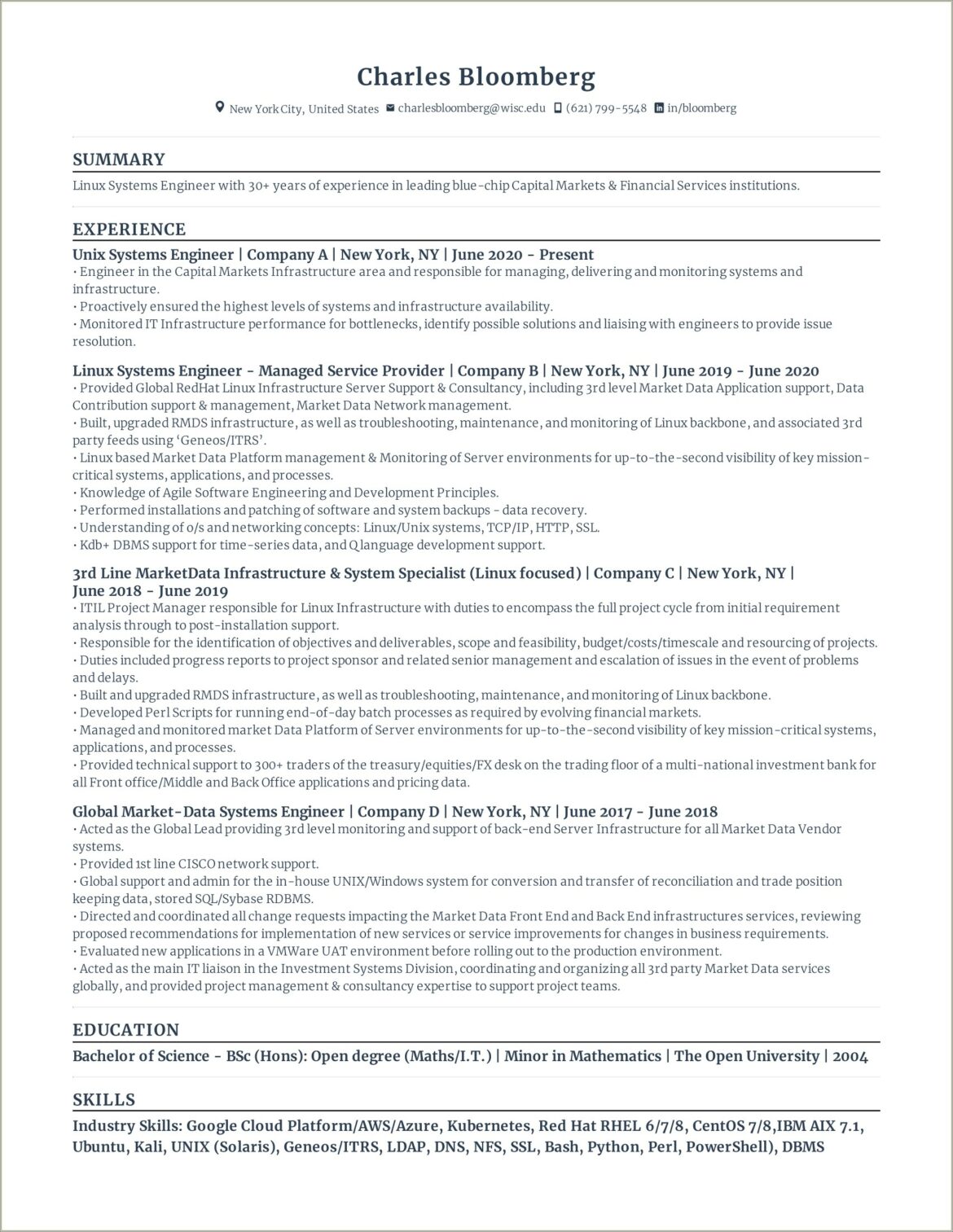 Linux Administrator Resume 7 Year Experience