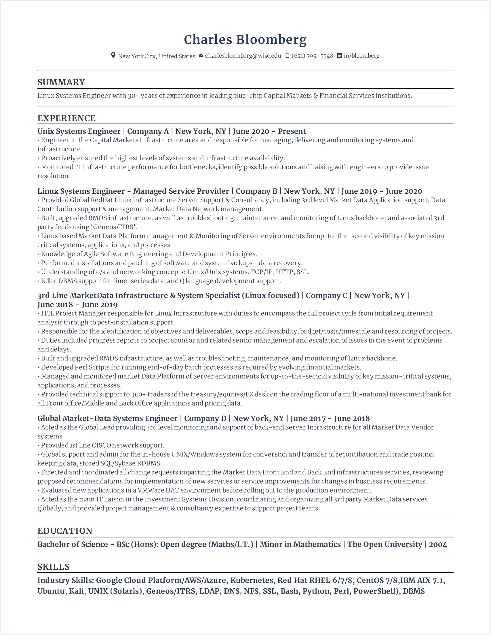 Linux Administrator Resume 7 Year Experience
