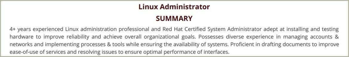 Linux Administrator Resume 8 Year Experience