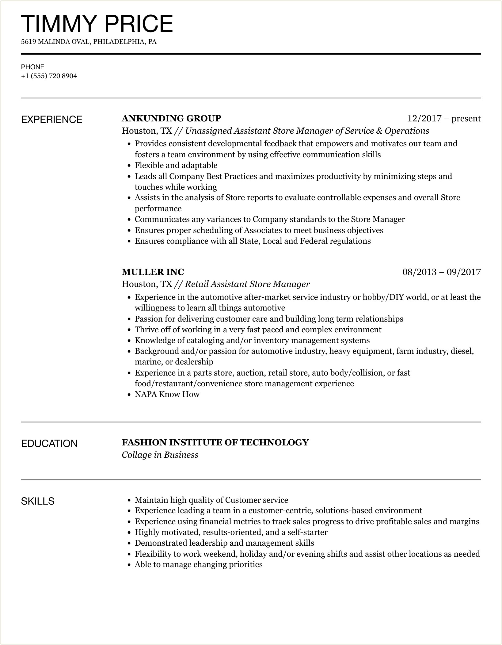 Liquor Store Manager Job Description For Resume