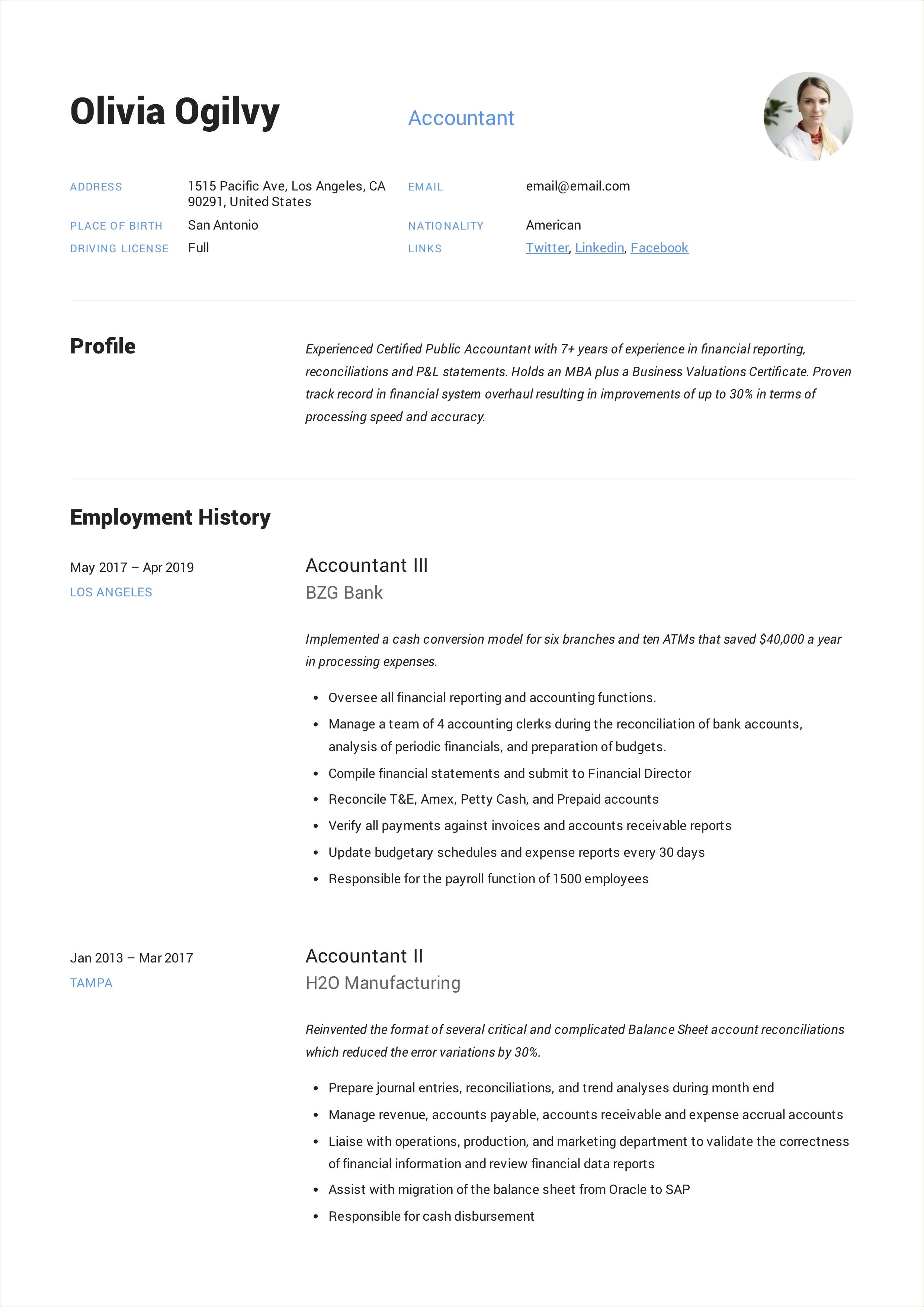 List Accrual As Your Skill Accounting Resume