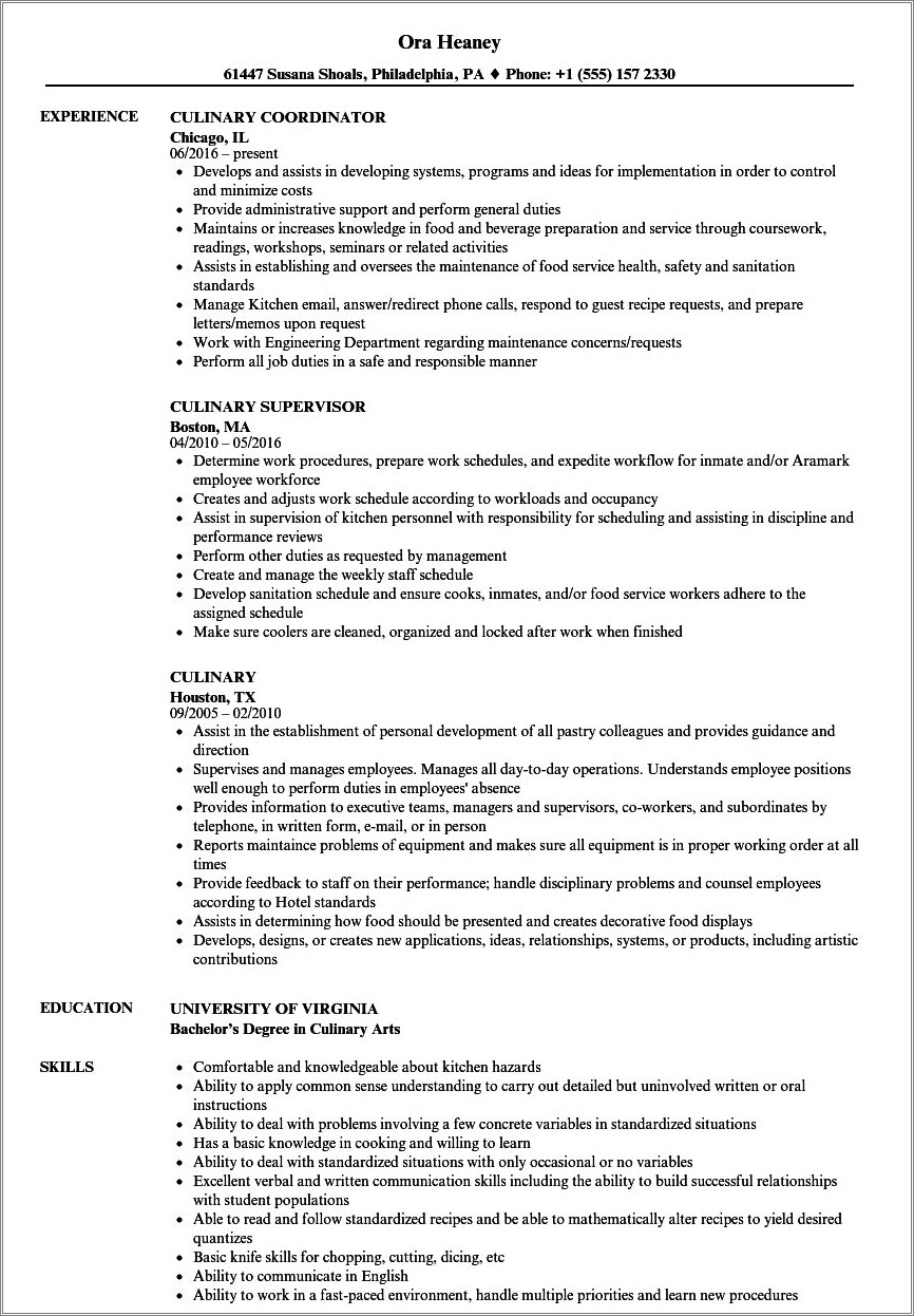 List Of Cooking Skills For Resume