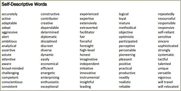 List Of Descriptive Adjectives For Resume