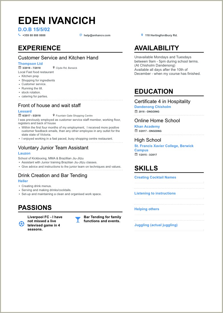 List Of Experiences To Put On A Resume