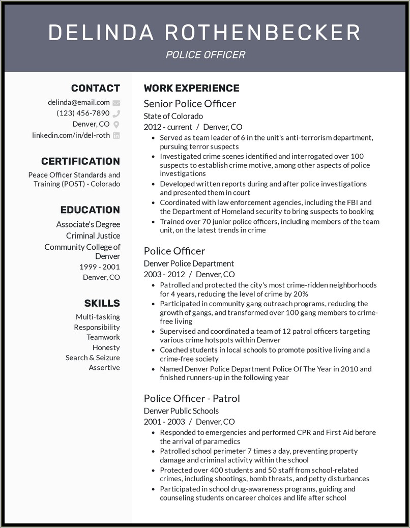 List Of Law Enforcement Skills For Resume