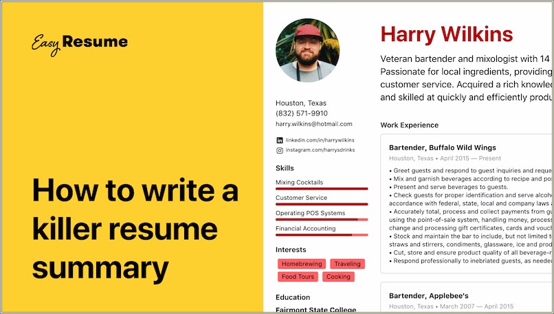 List Of Professional Summaries For Resumes