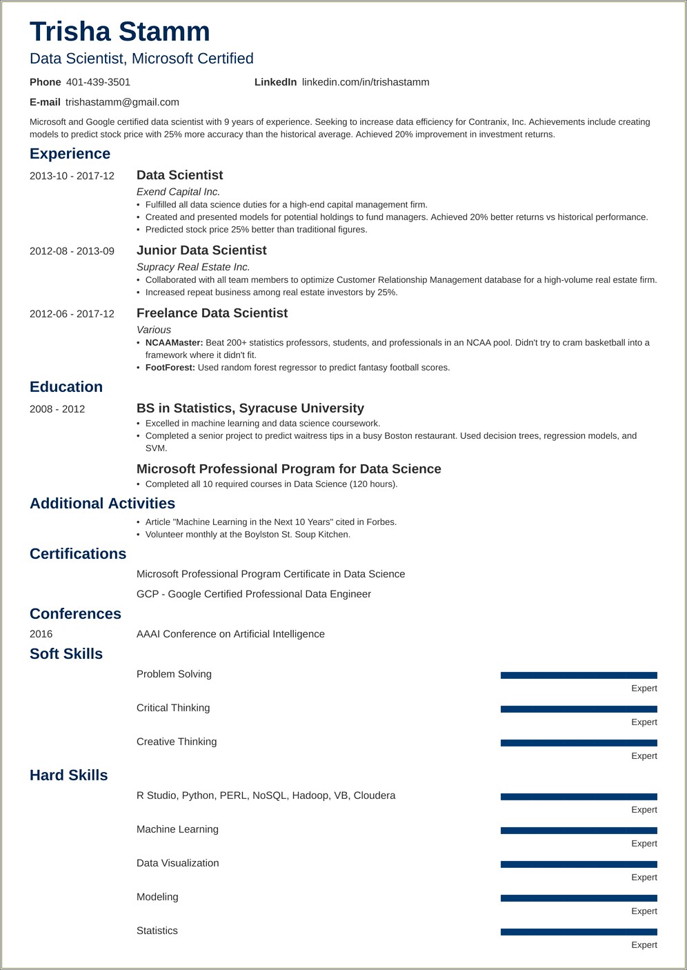 List Of Resume Skills Data Scientist