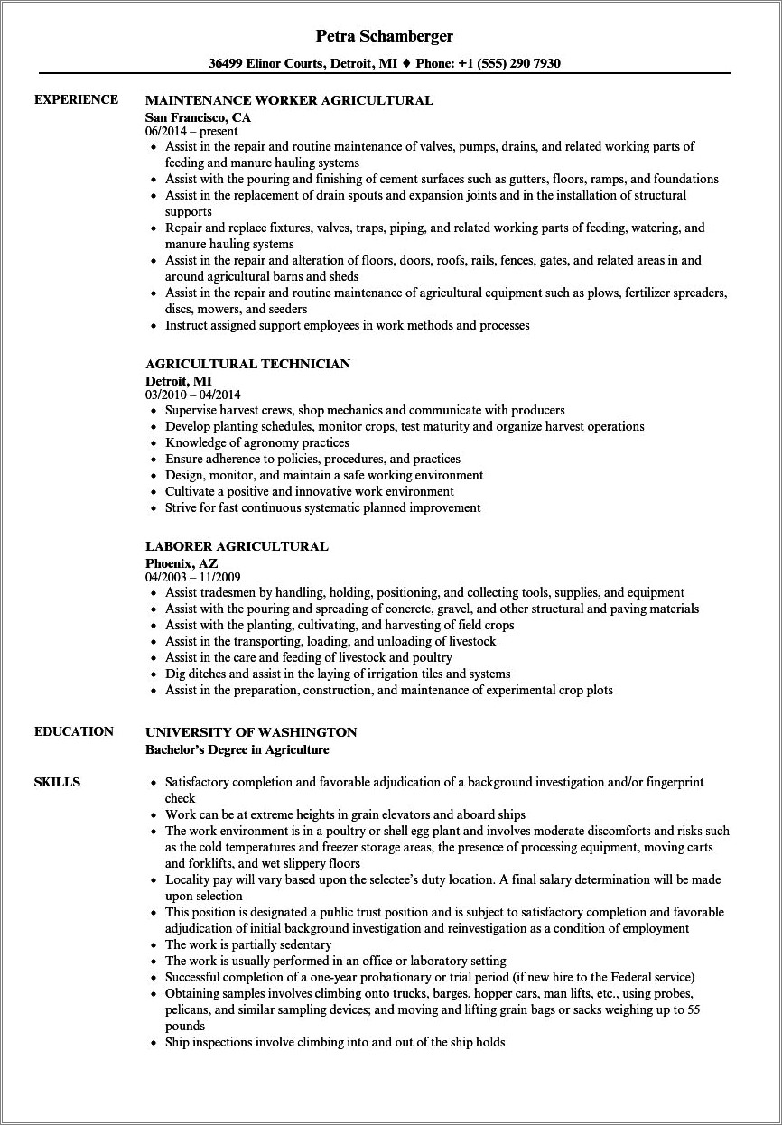 List Of Skills For An Agricultural Resume