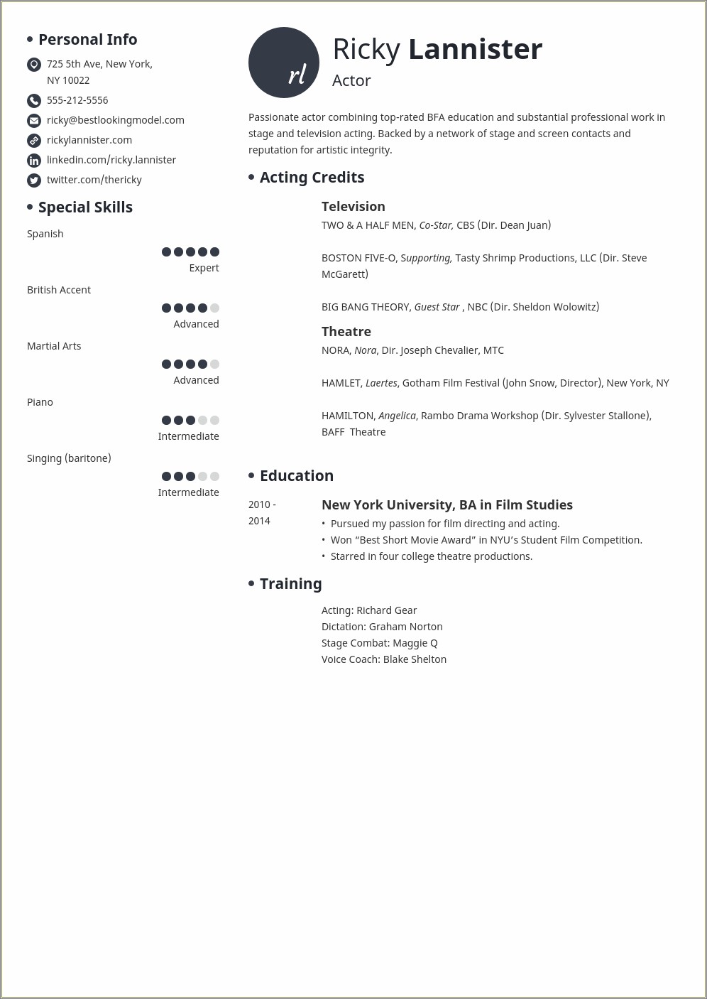 List Of Skills For Resume Acting