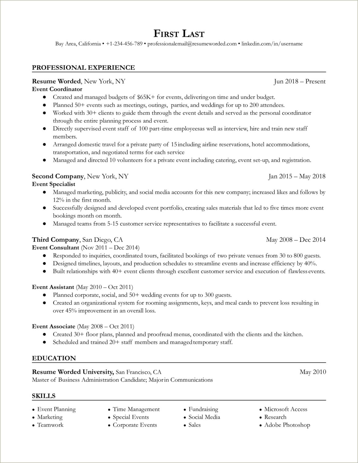 List Of Skills On An Event Coordinator Resume