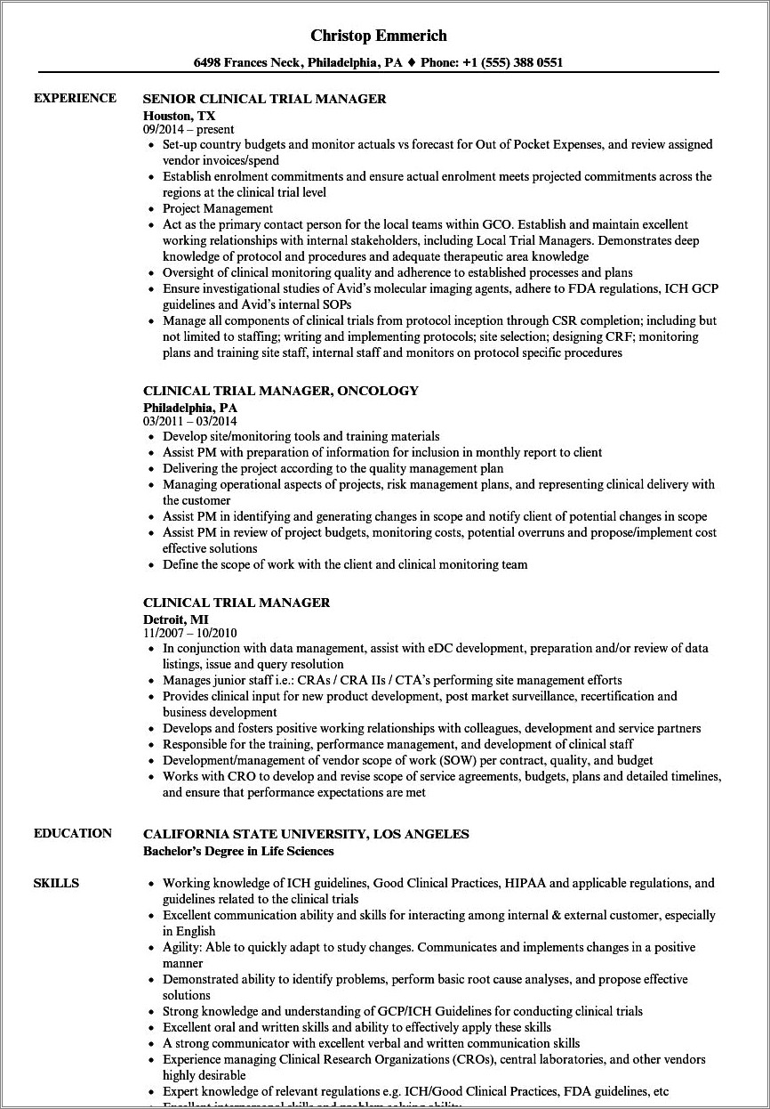 Listing Clinical Trial Experience On Resume