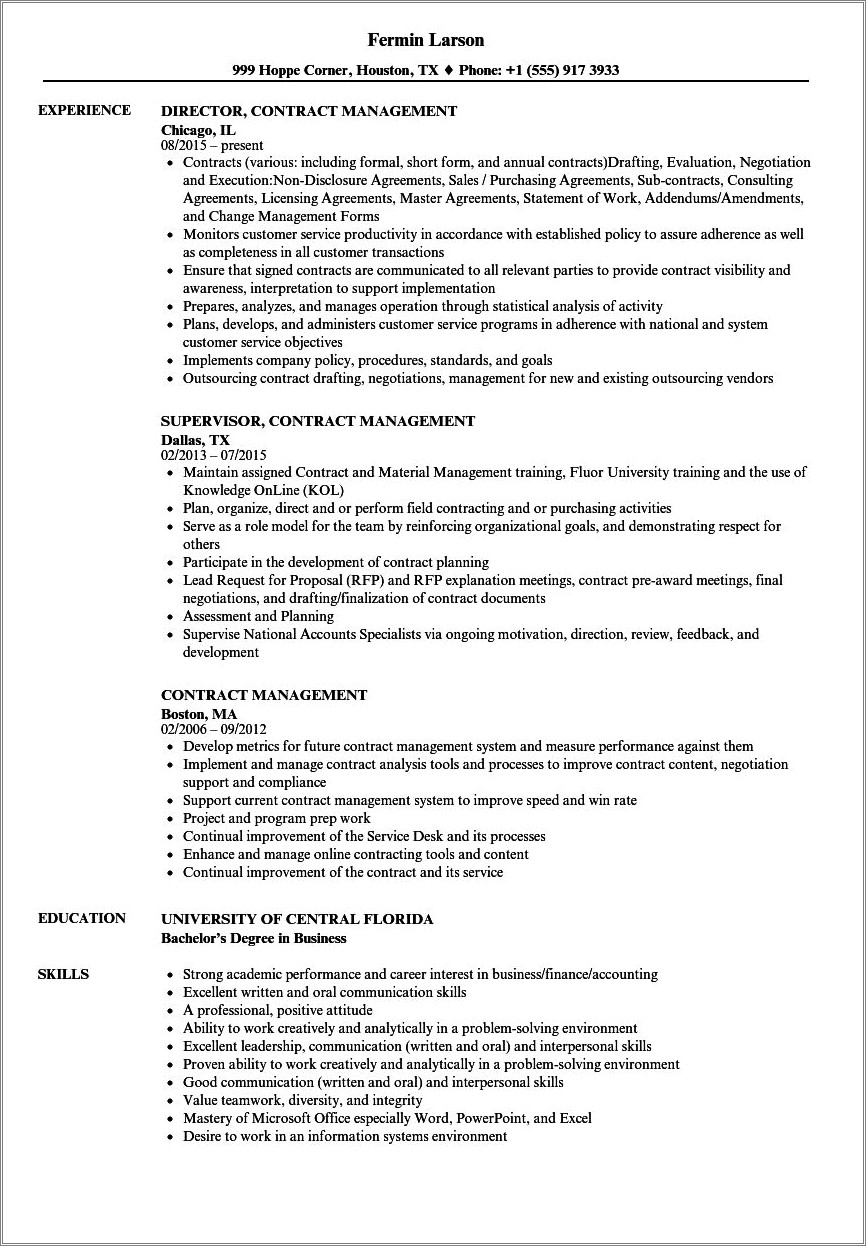 Listing Contractor On Resume Job Title