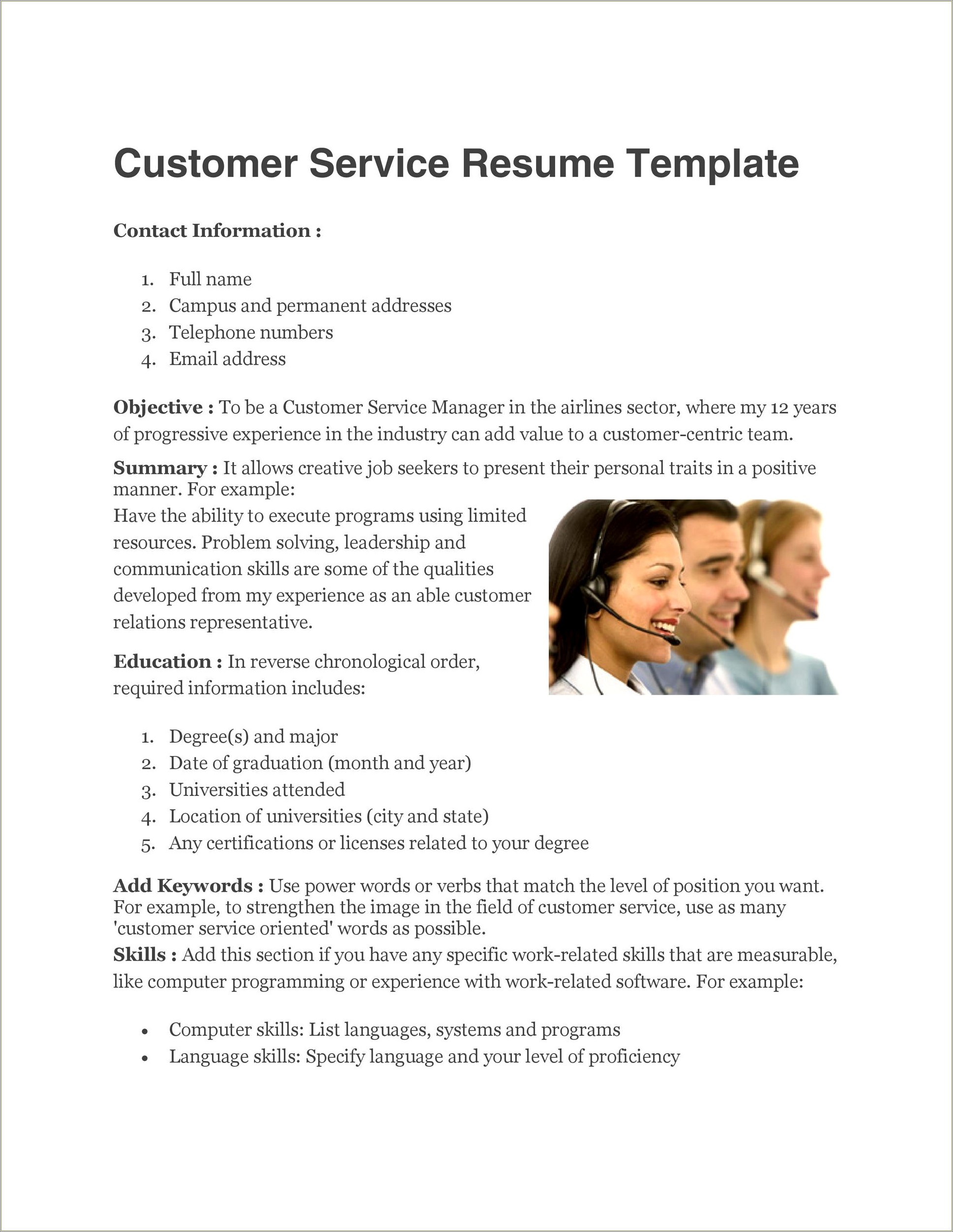 Listing Customer Service Skills On Resume