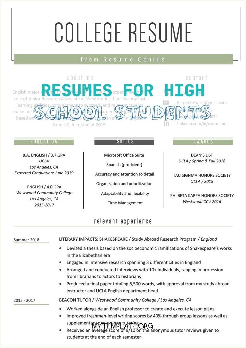 Listing High School Research On Resume In College