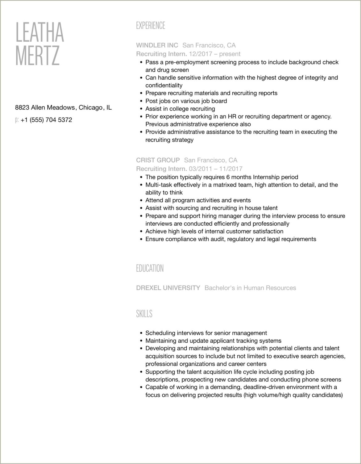 Listing Internship With Work Experience On Resume