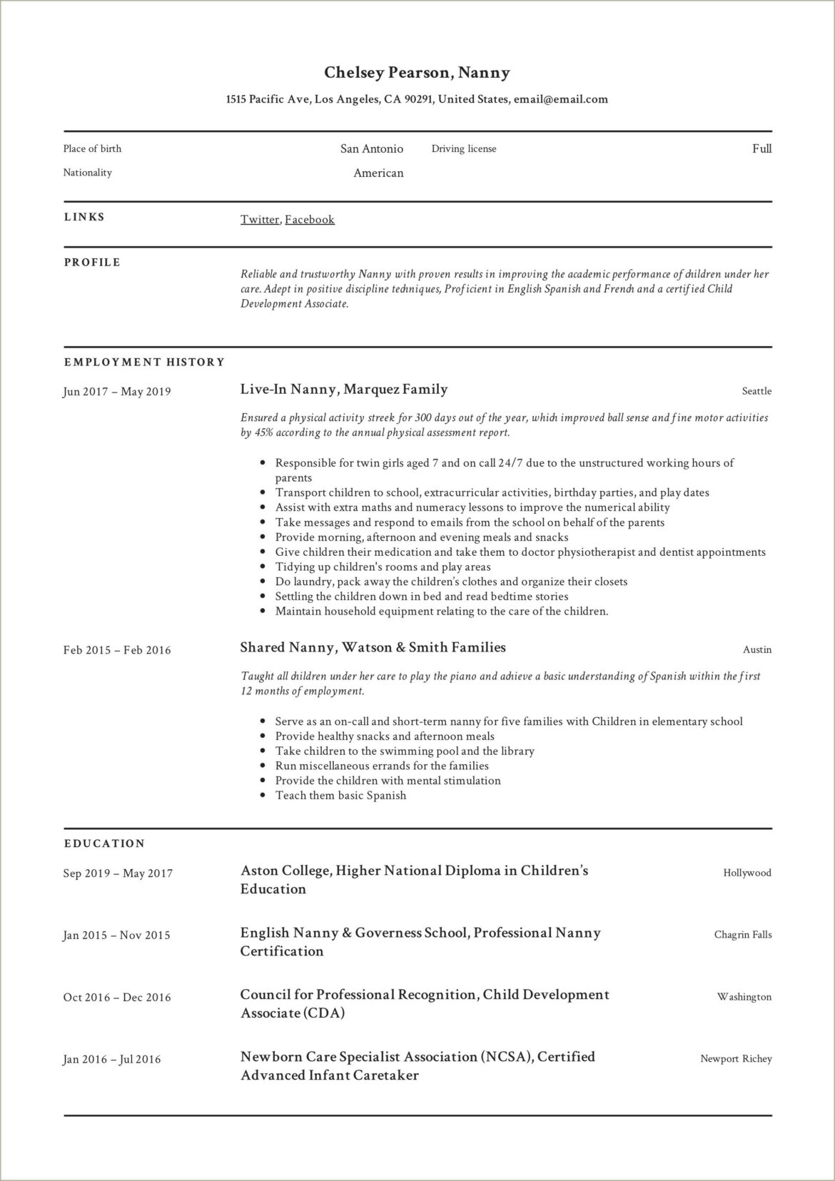 Listing Nannying As Experience On Resume