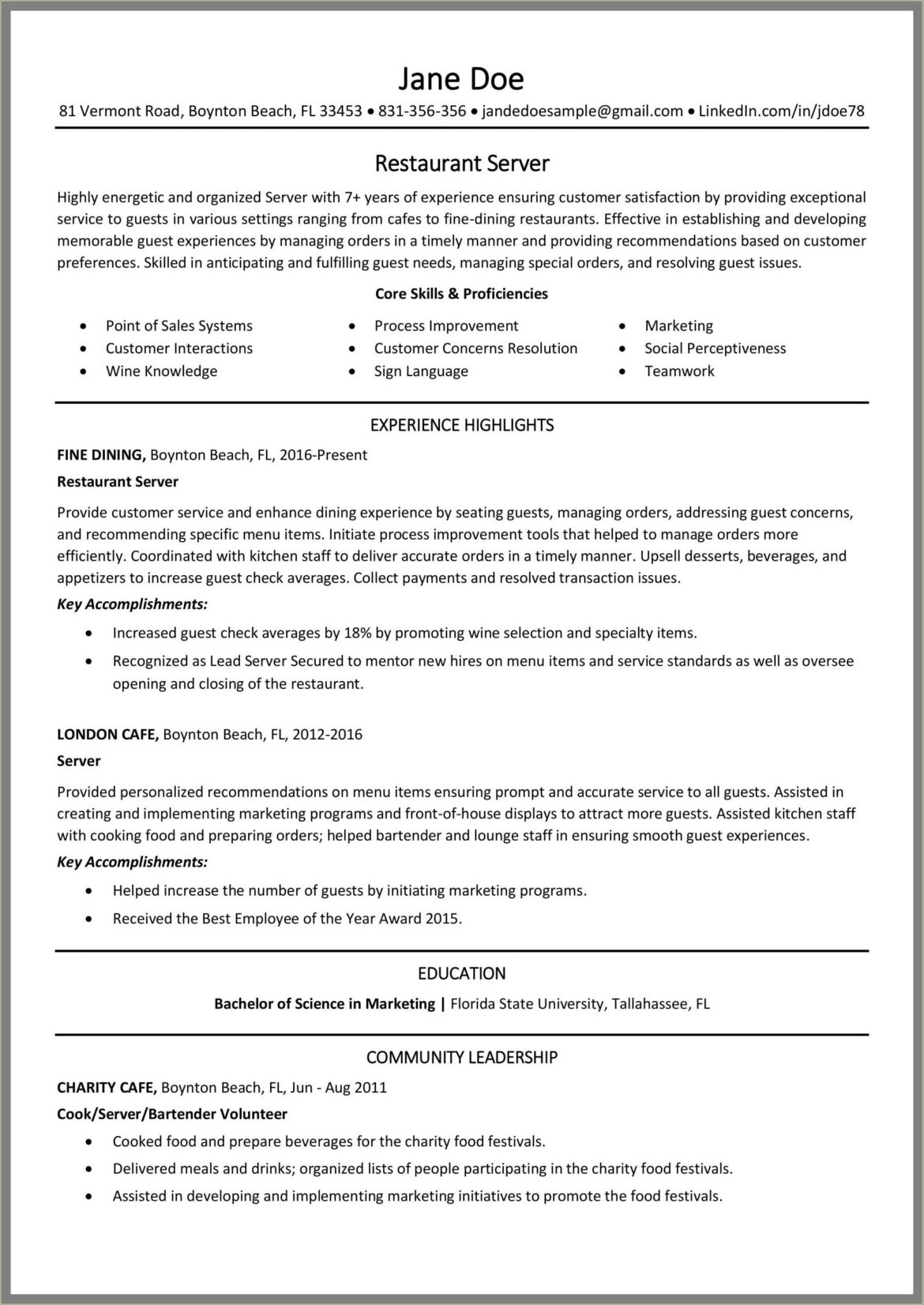 Listing Server Experience On A Resume