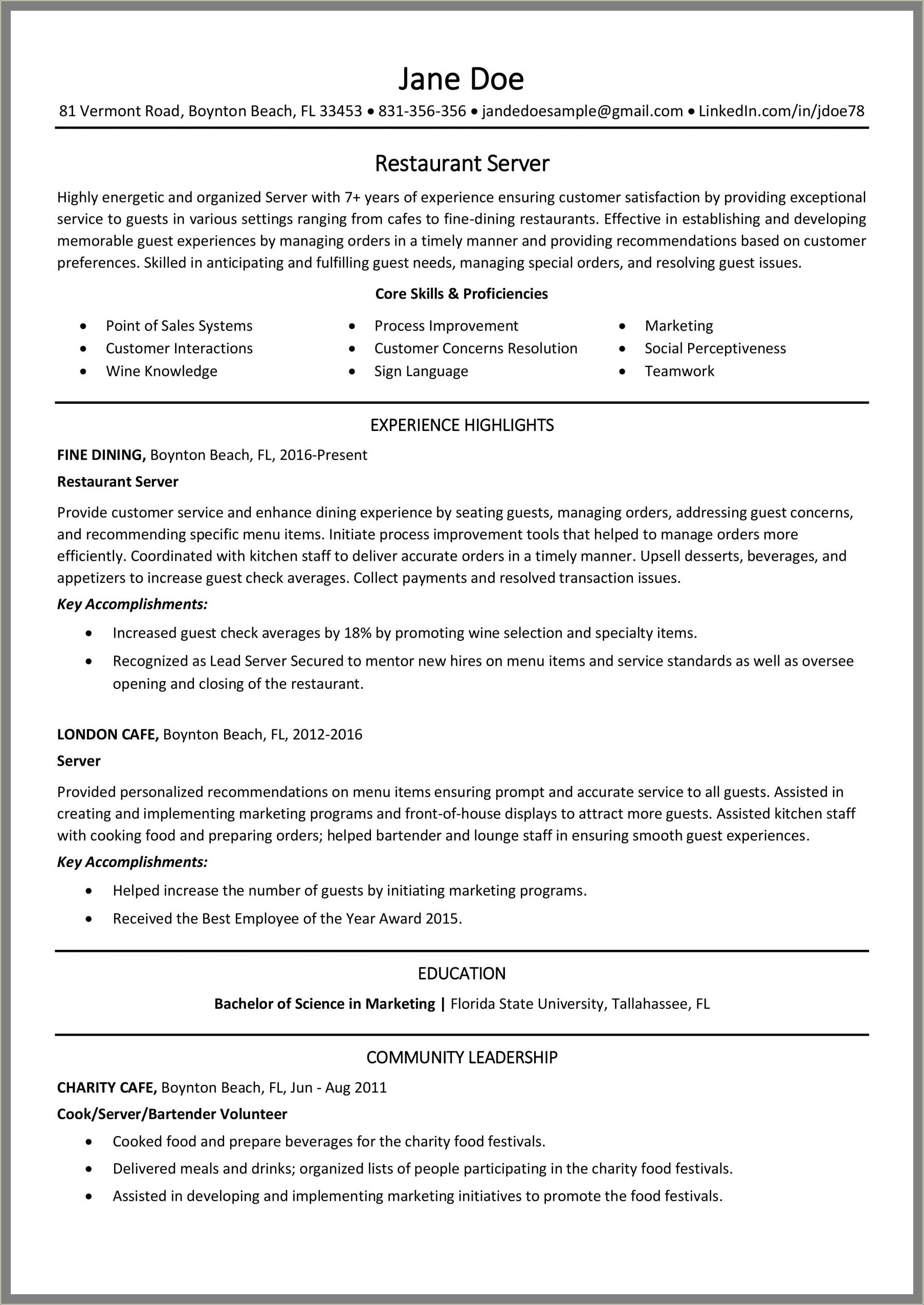 Listing Server Experience On A Resume