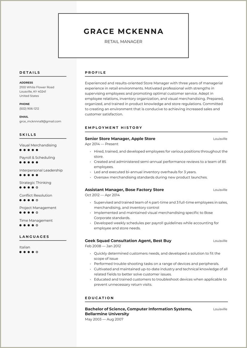 Listing Shopping On Resume For A Retail Job