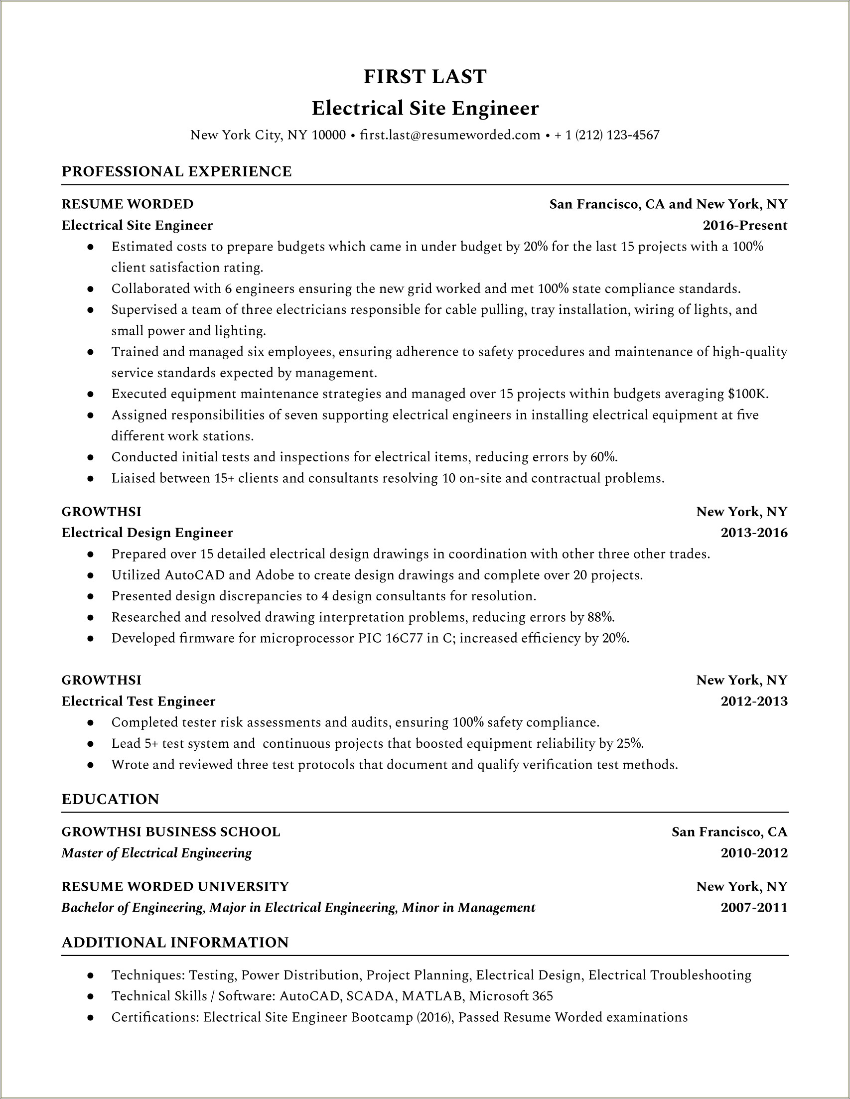 Listing Work Or Project Experience First Engineering Resume