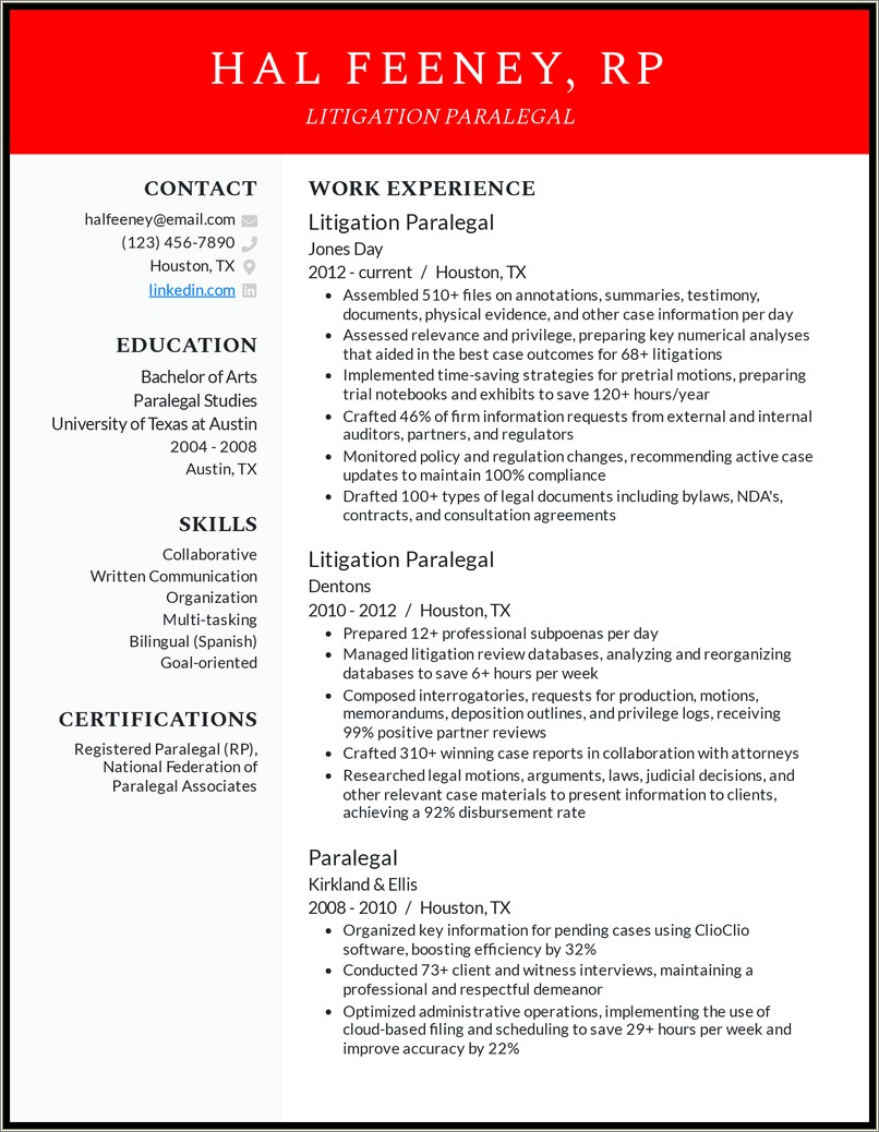 Litigation Paralegal Job Description For Resume