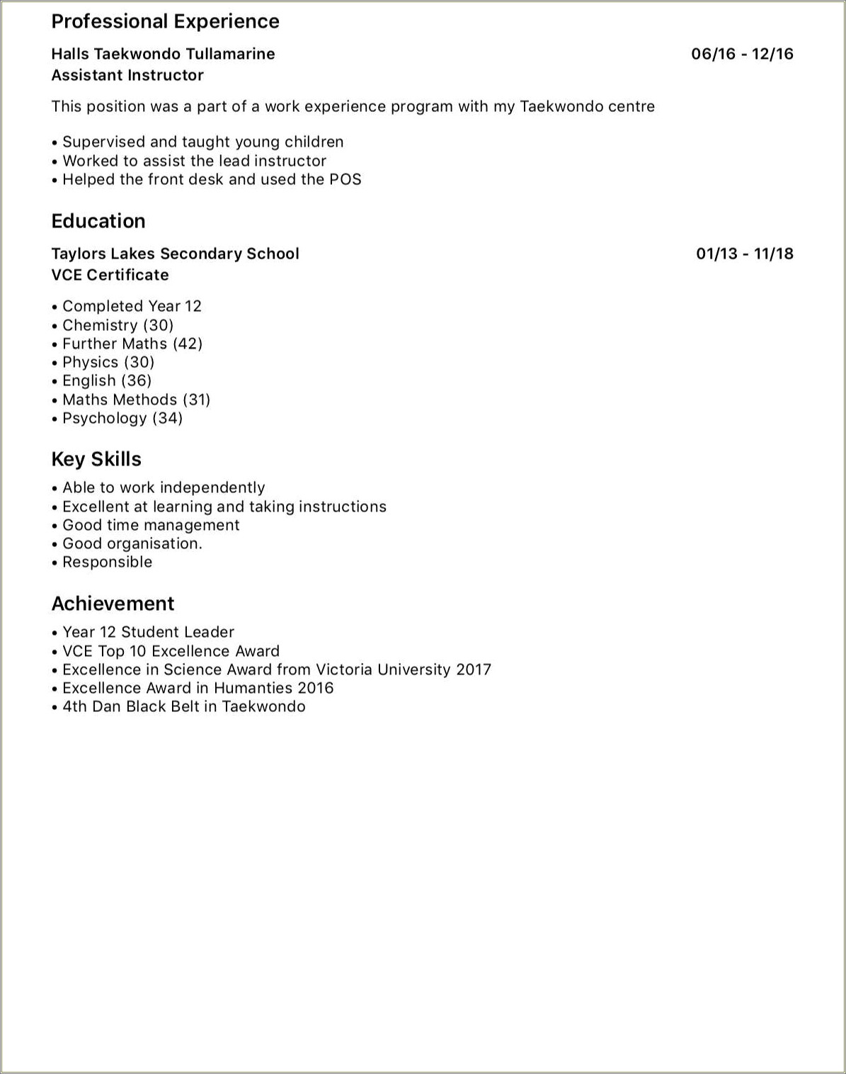 Little Work Experience Due To Age On Resume