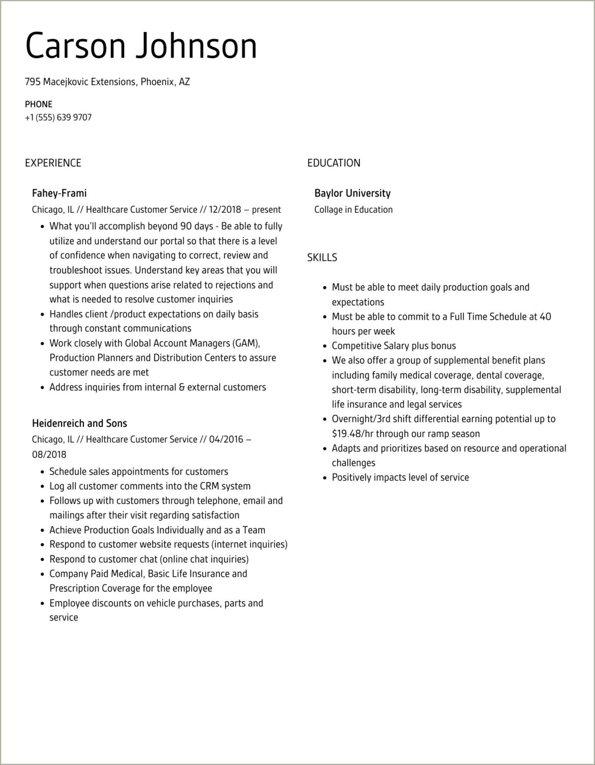 Livecareerhealthcare Customer Service Representative Resume Example