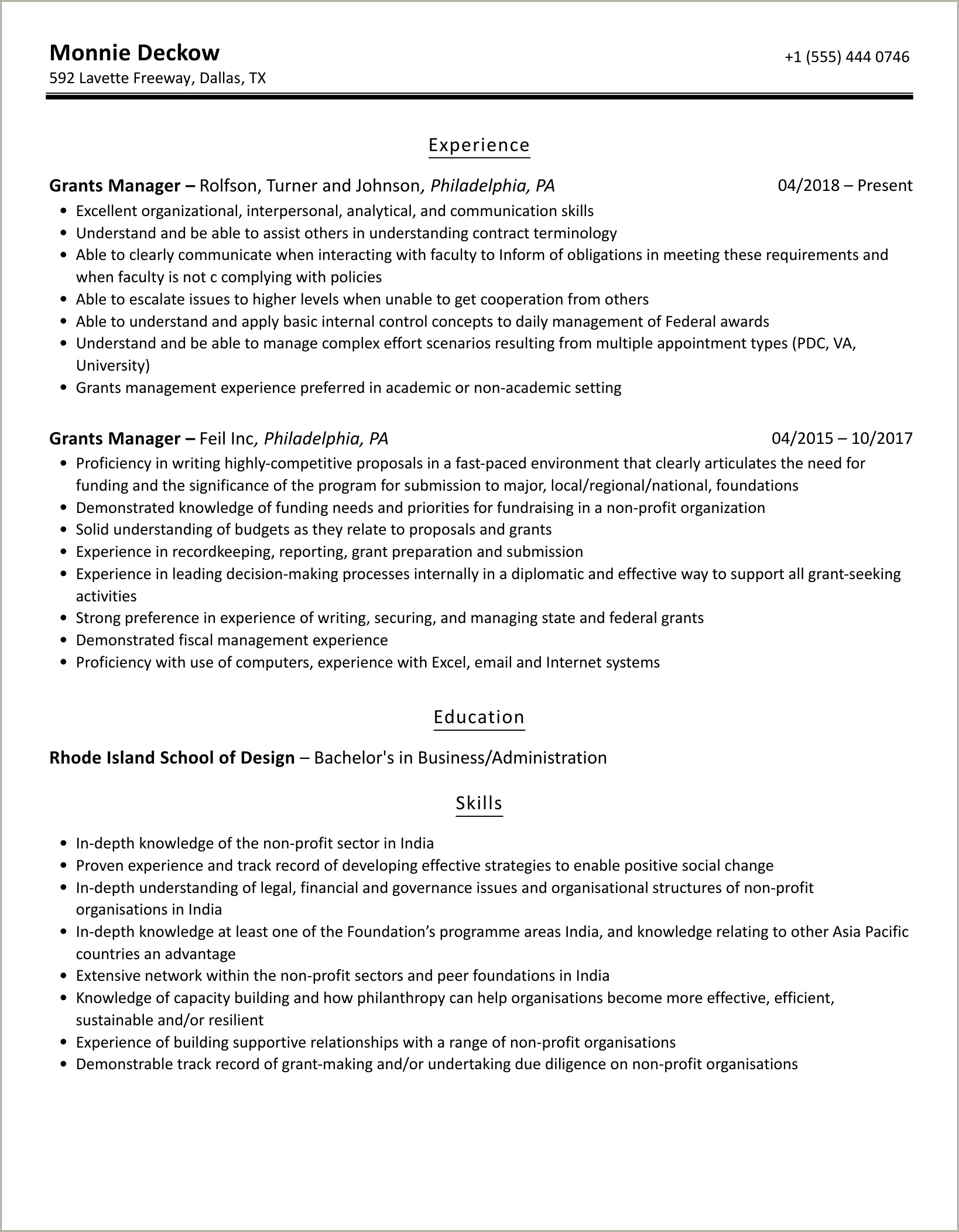 Livestock Manager Resume Used For A Grant