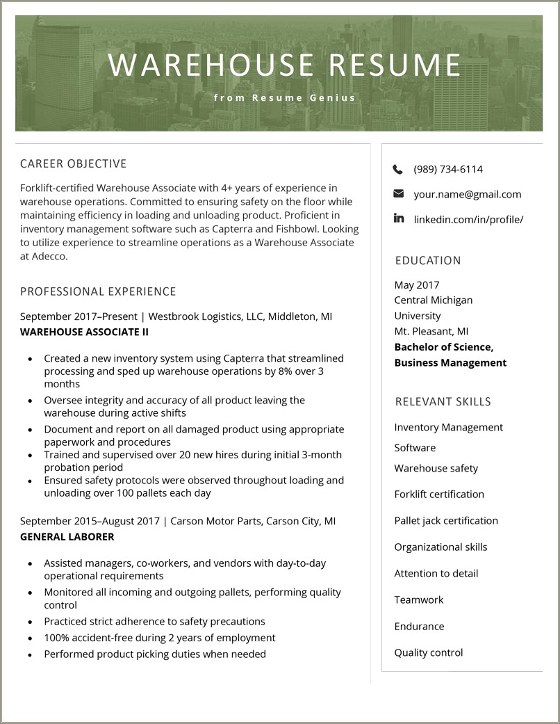 Loading And Unloading Job Description Resume