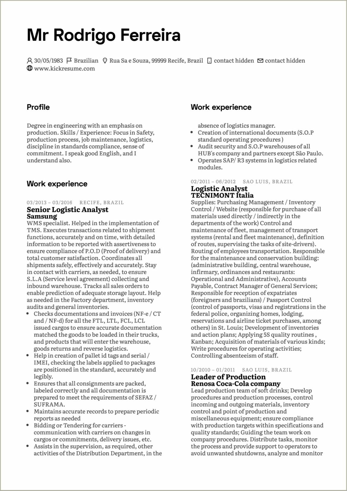 Logistics Inventory Control Manager Resume Writing Service