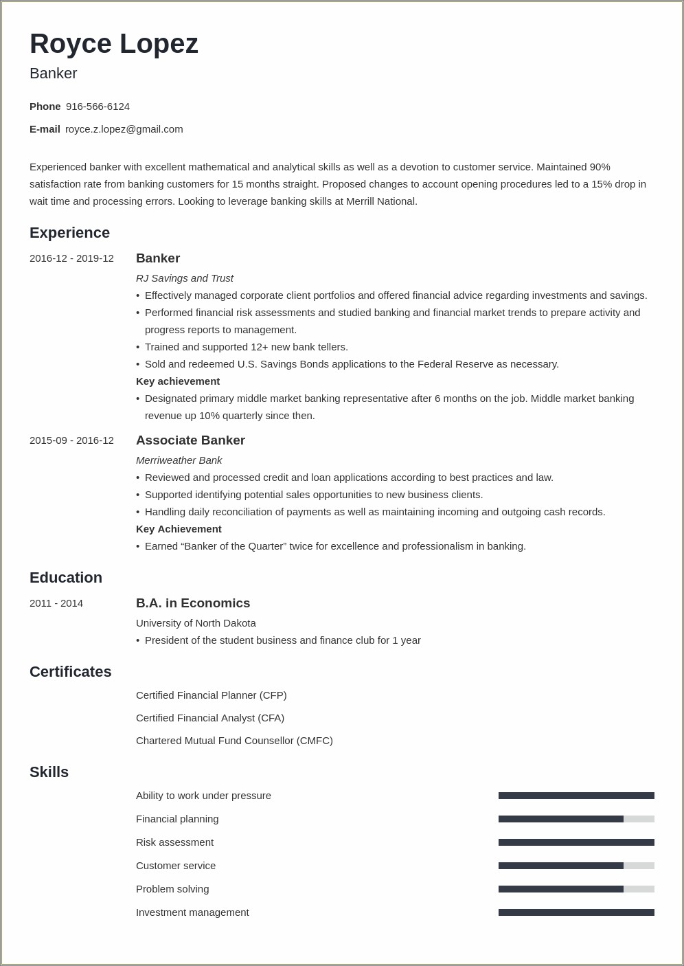 Looking For Personal Banker Position Resume Template