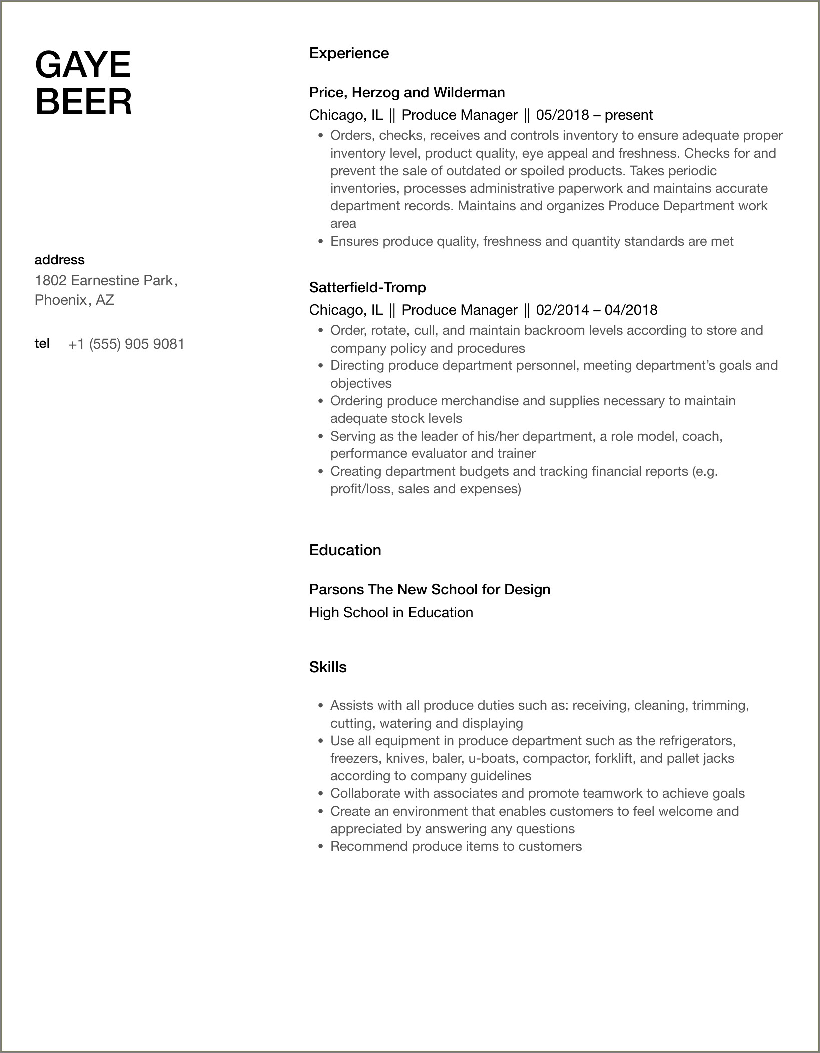 Lowes Administrative Department Manager Job Description For Resume