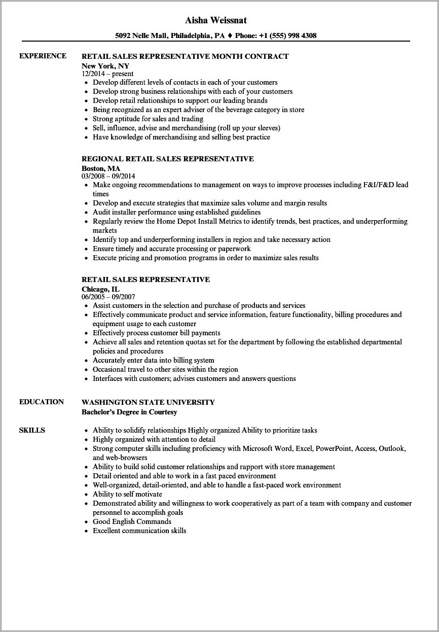 Lowes Sales Associate Job Description For Resume