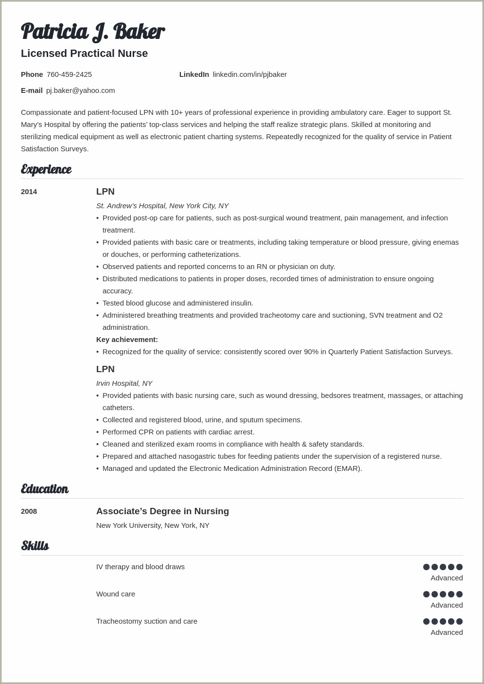 Lpn Changing Positions Objective Line On A Resume