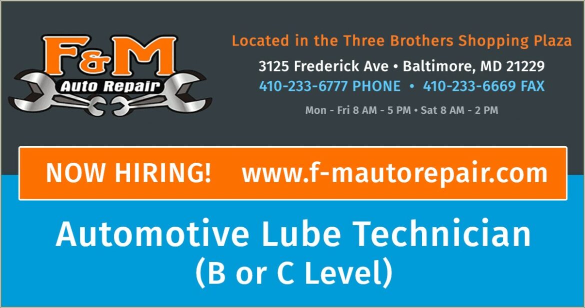 Lube Technician Job Description For Resume