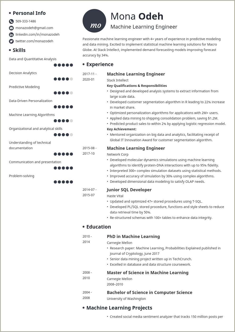 Machine Learning Resume Samples Entry Level