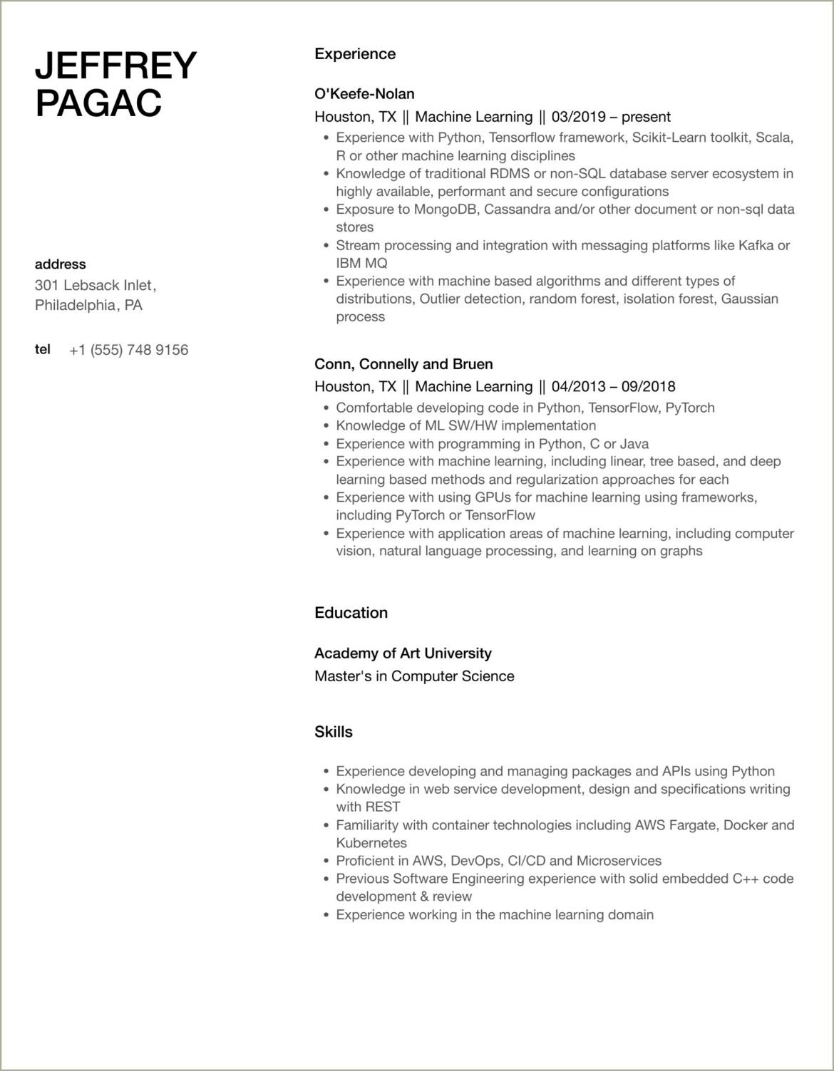 Machine Learning Skills To Include On Resume