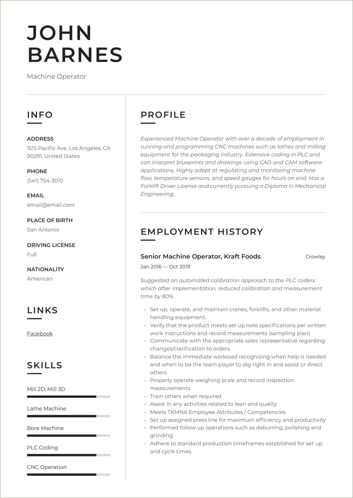 Machine Operator Skills For Resume Examples