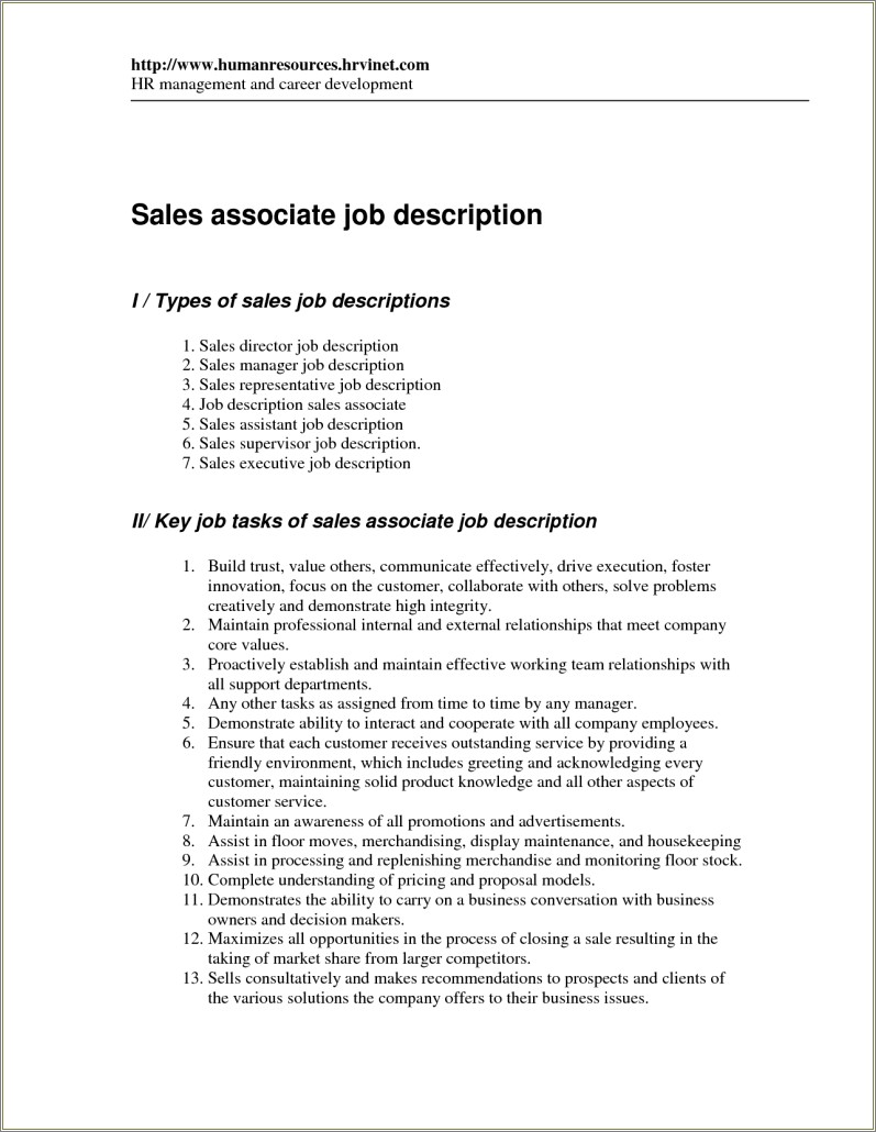Macy's Sales Associate Resume Description
