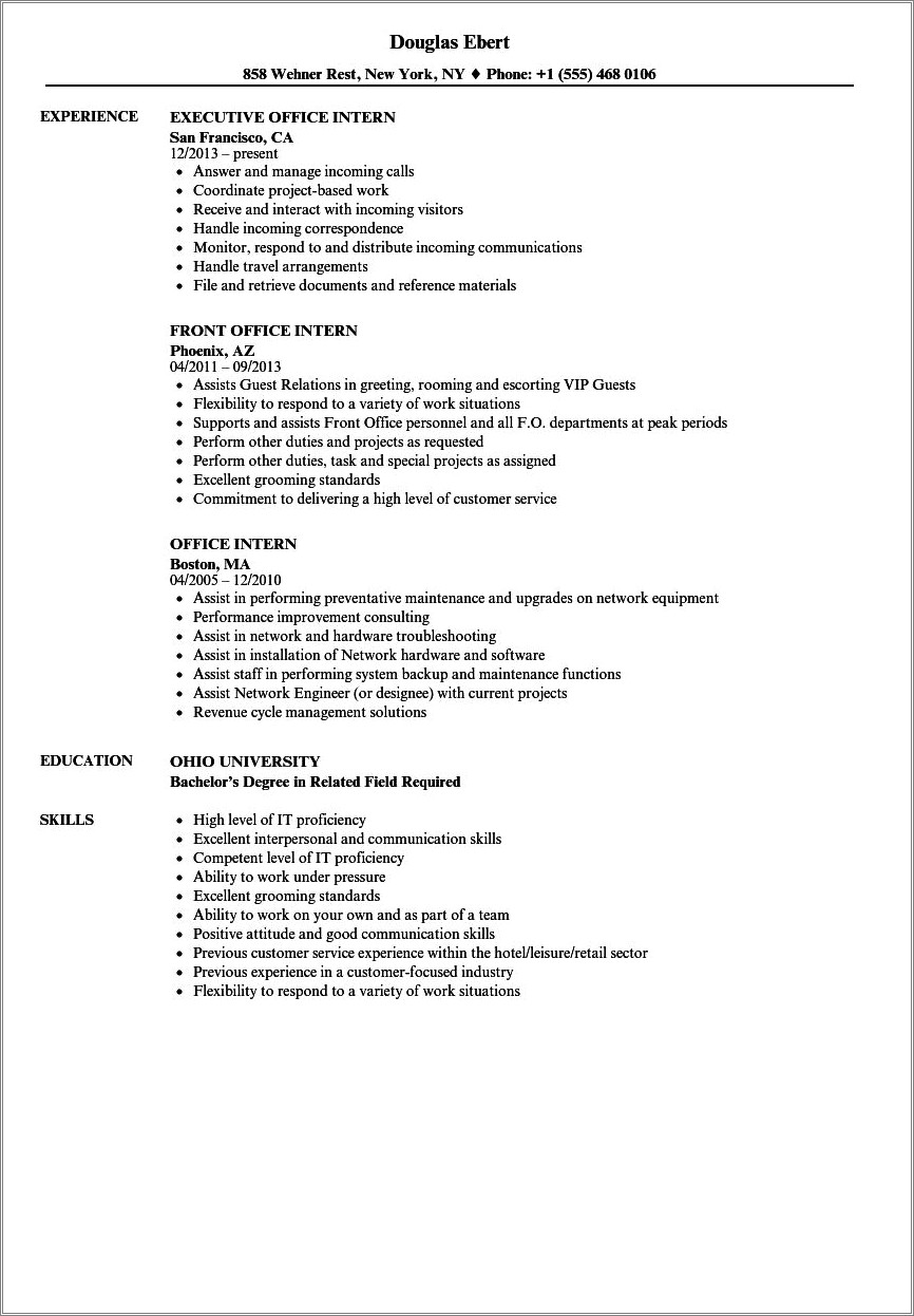 Main Difference Between Internship Resume And Working Resume