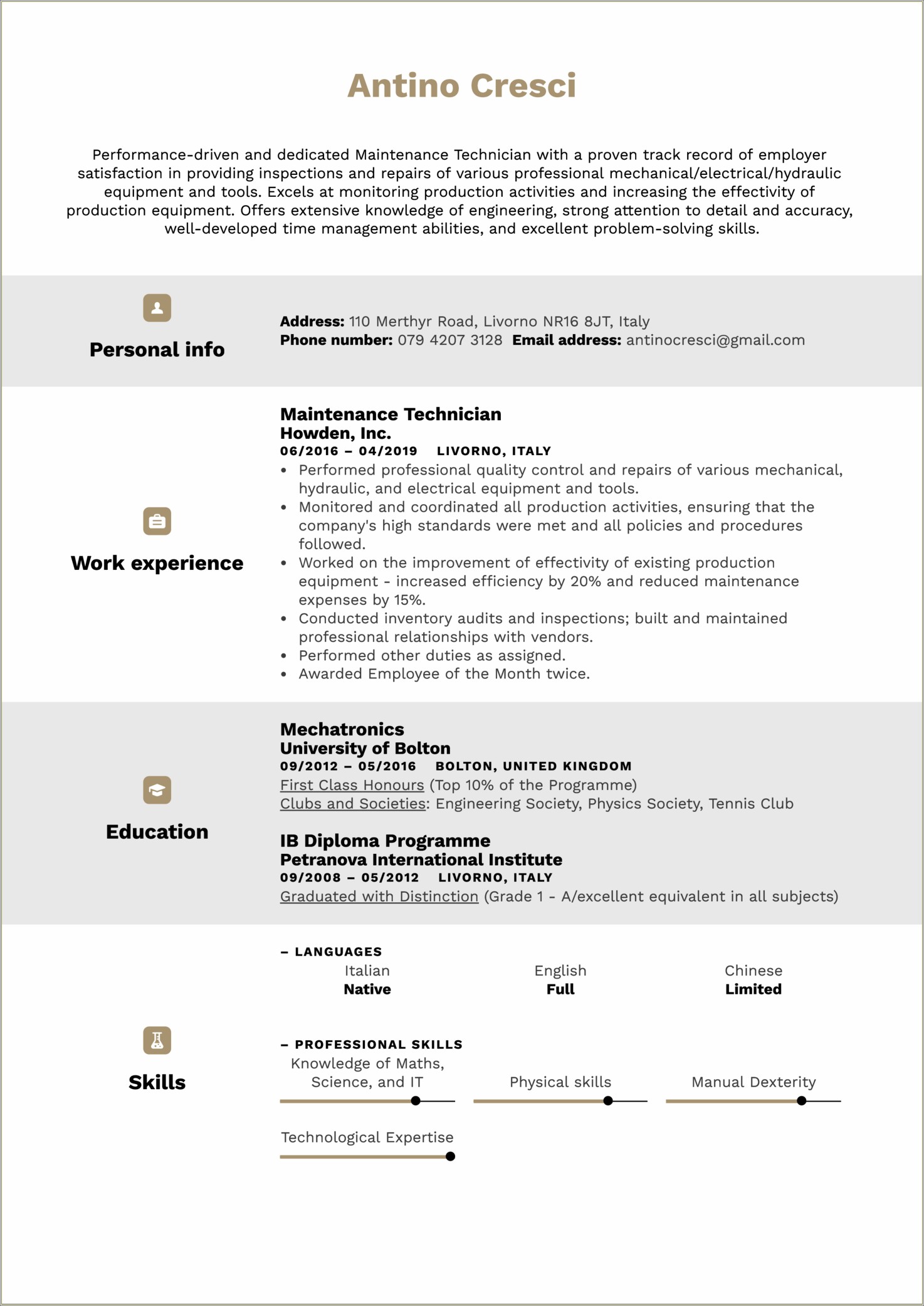 Maintenance Technician Job Description In Resume