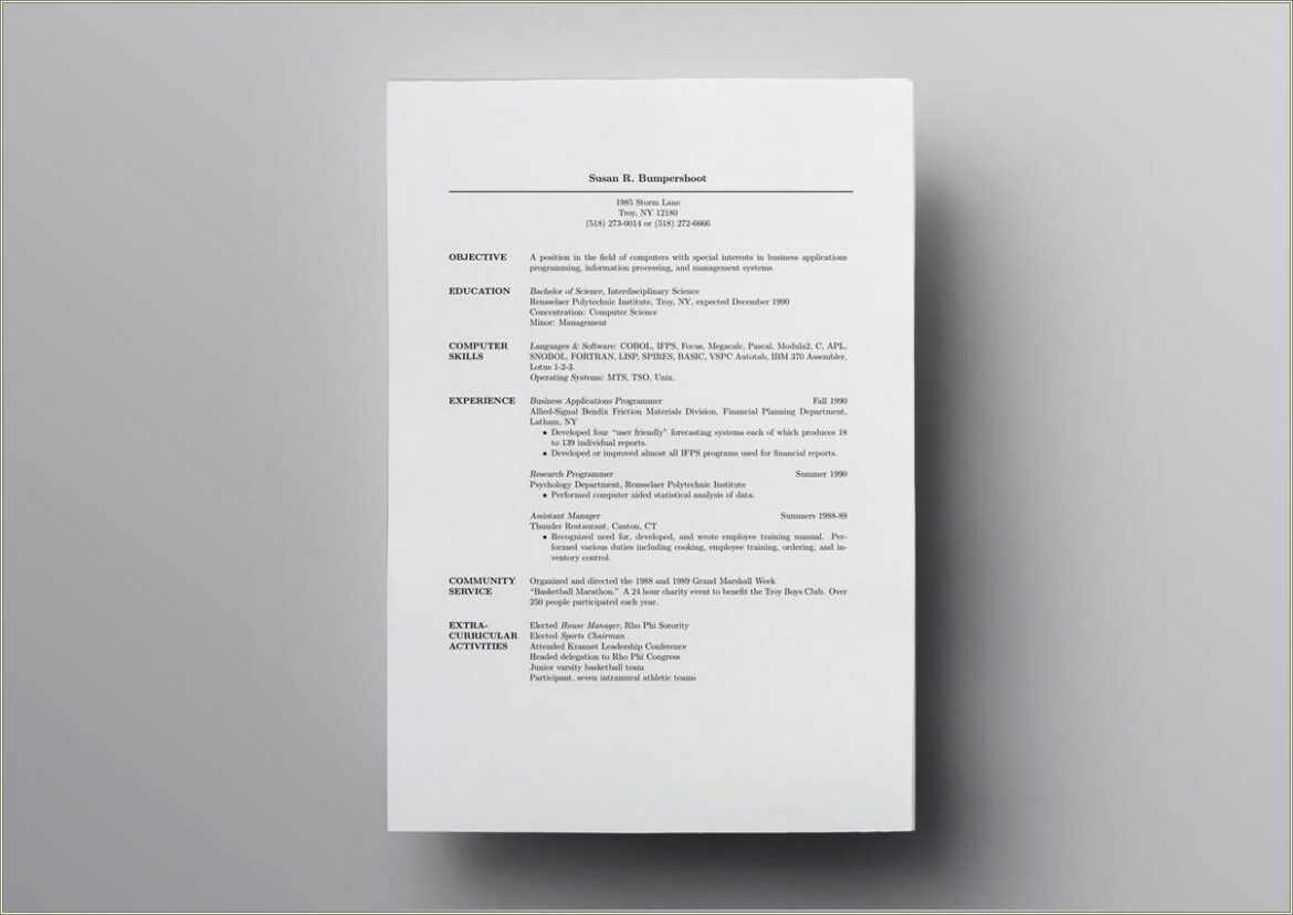 Make A Resume In Latex Template