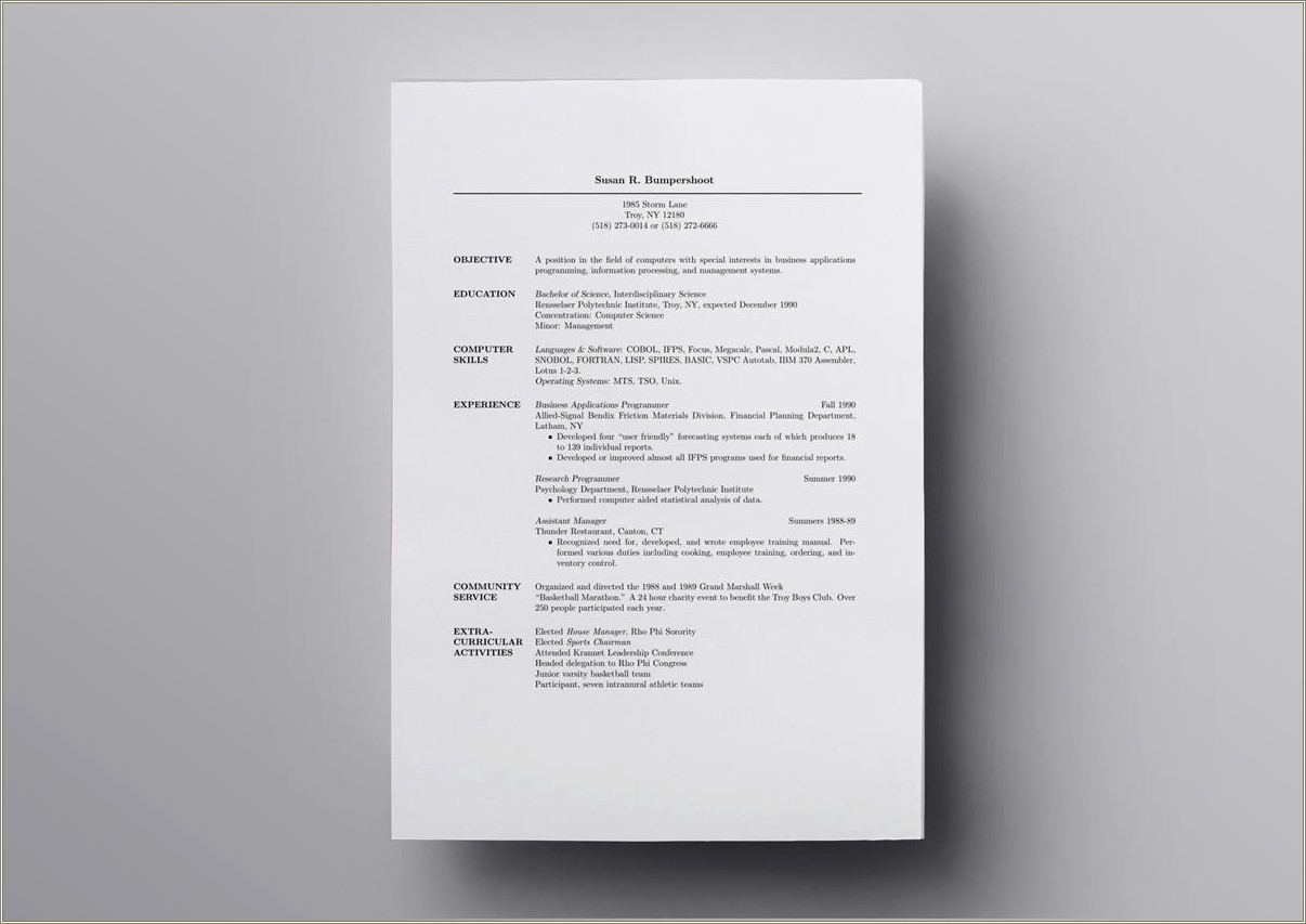 Make A Resume In Latex Template