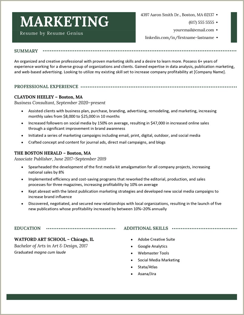 Making A Resume For A Marketing Job