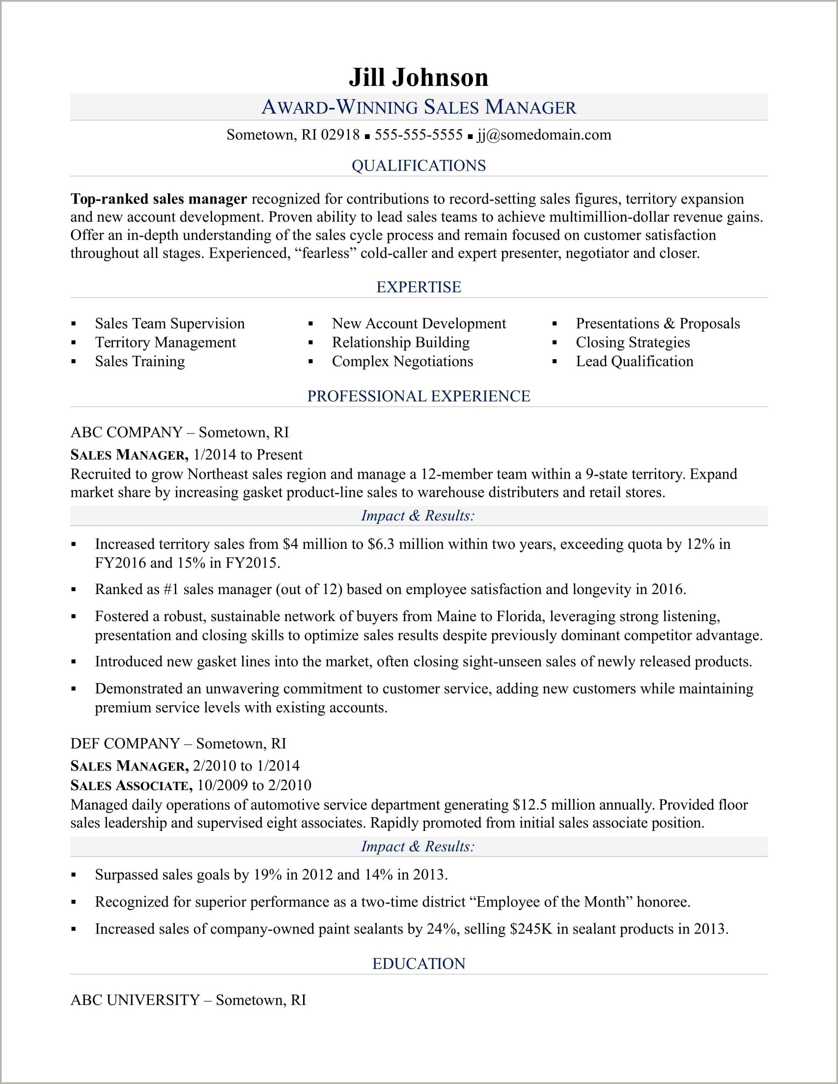 Managed Entire Sales Cycle For Resume